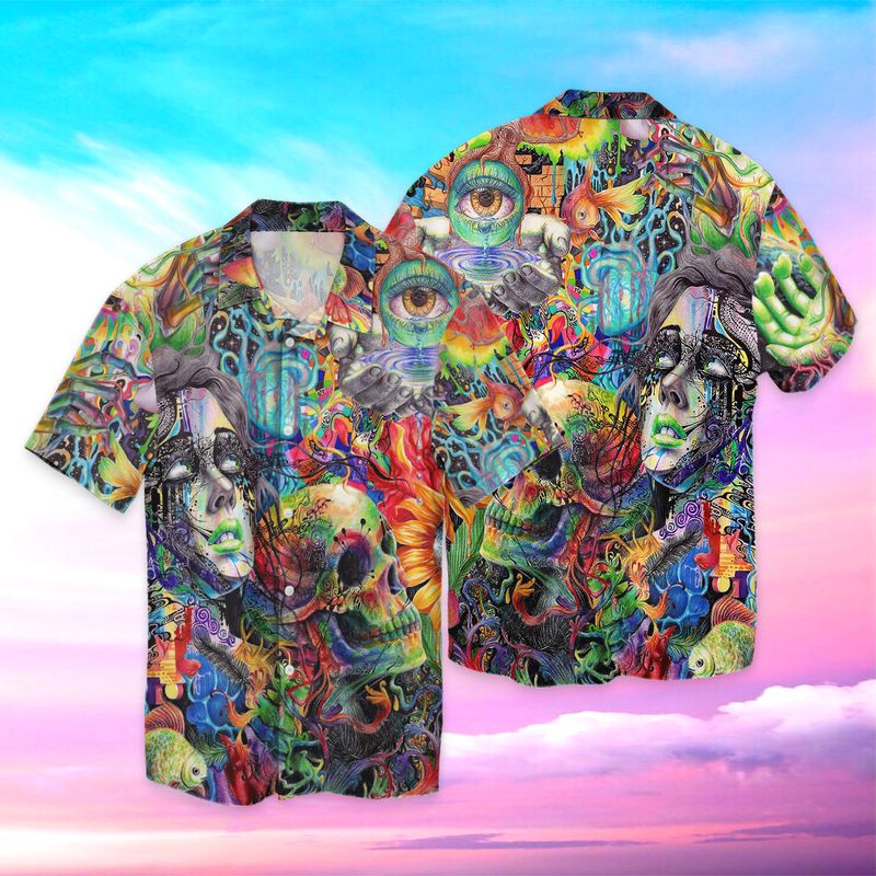 Psychedelic Skull Gift For Color Full Lover Print Hawaii Shirt Ha61162