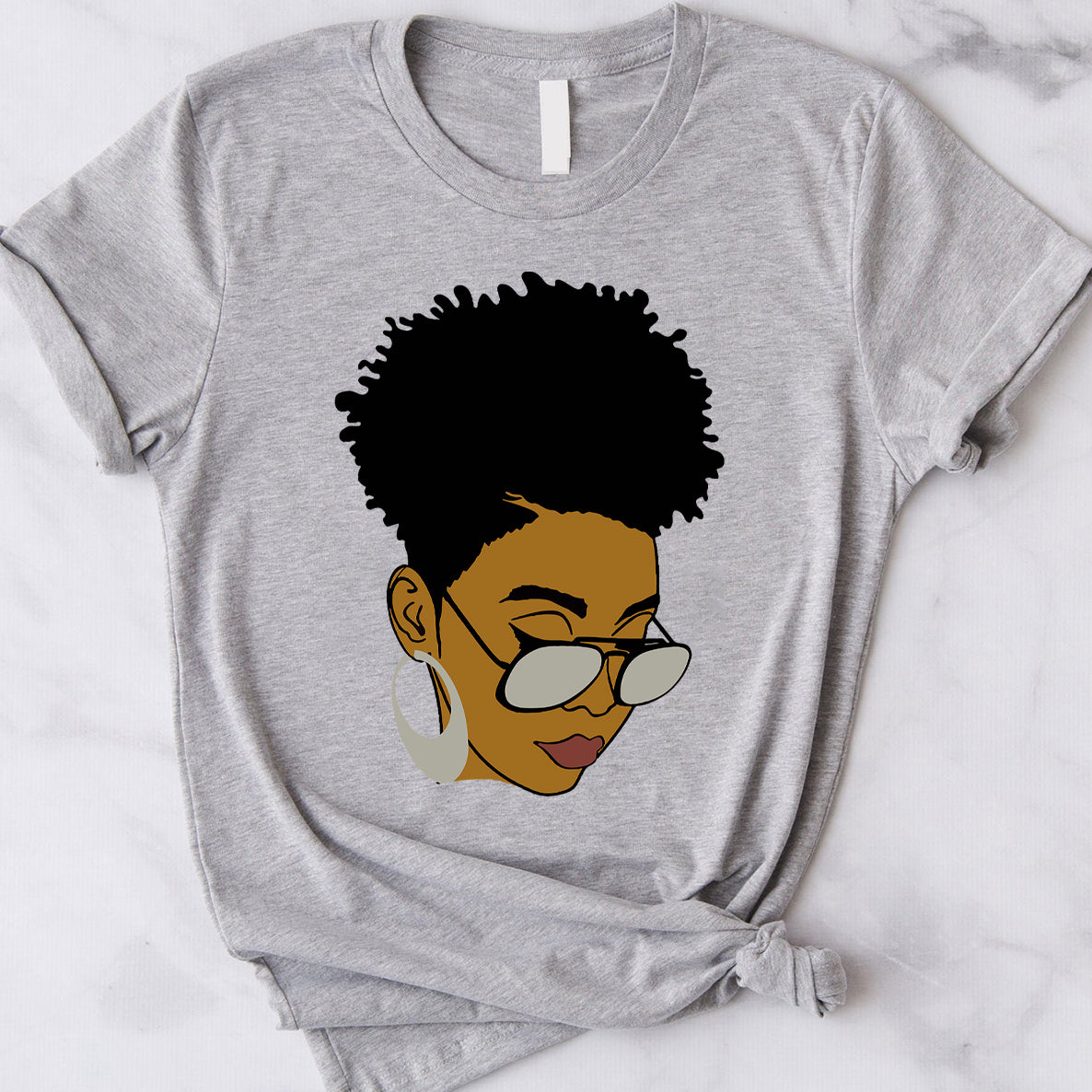 Afro Woman Messy Bun Glasses Melanin African American Pride Customizable – Standard T-Shirt