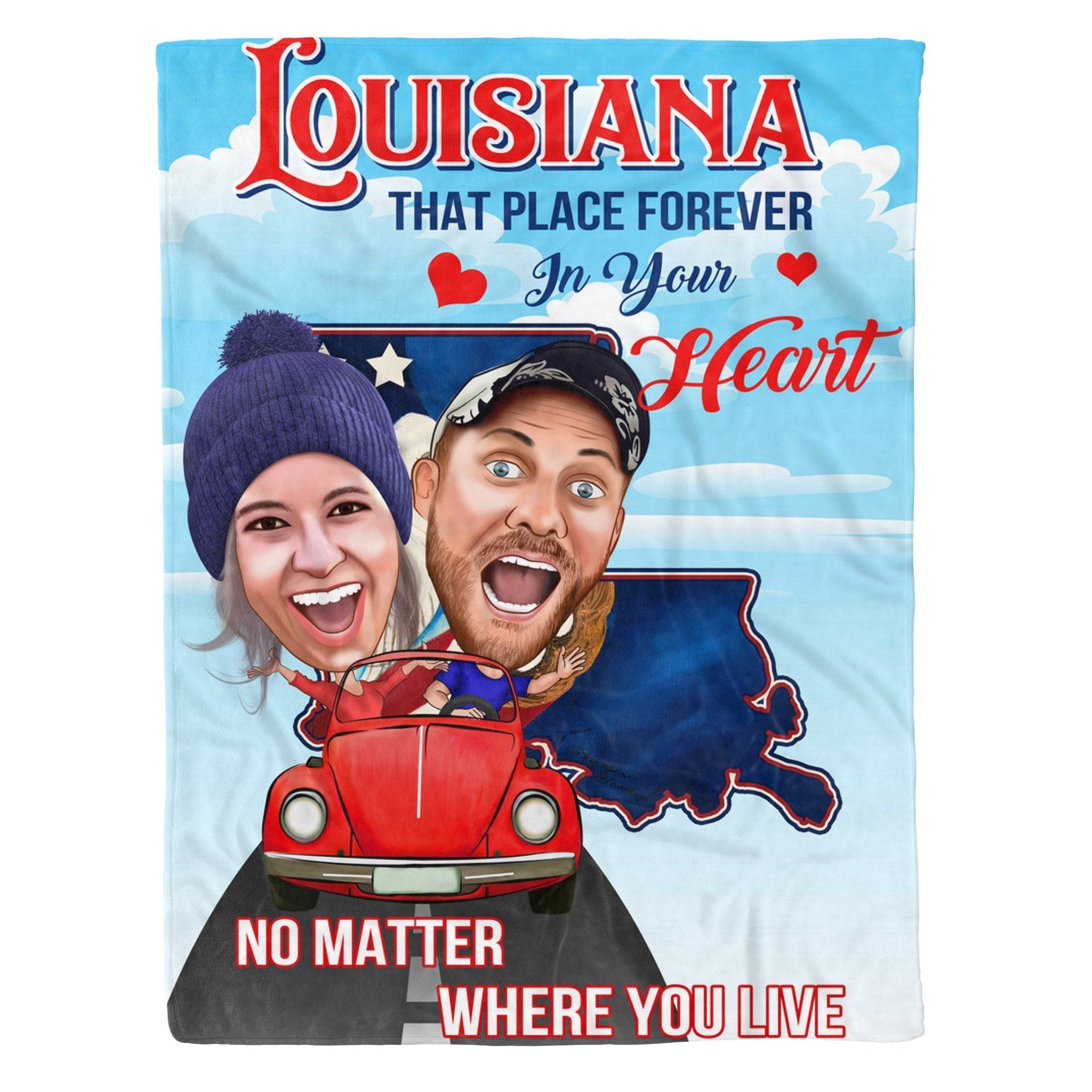 [Personalized Photo] Louisiana Couple Fleece Blanket, Sherpa Blanket, Gift For Family Member, Friends Gift, Christmas Gift, Home Decor, Home Living