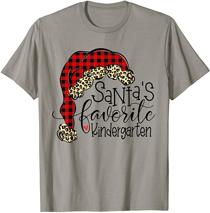 Santa’s Favorite Kindergarten Teacher Leopard Xmas Pajama T-Shirt