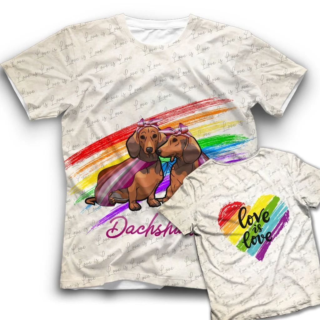 Pride Shirt For Lgbt, Dachshund Love Is Love Lgbt Lesbian Shirt, Rainbow Striped Shirt