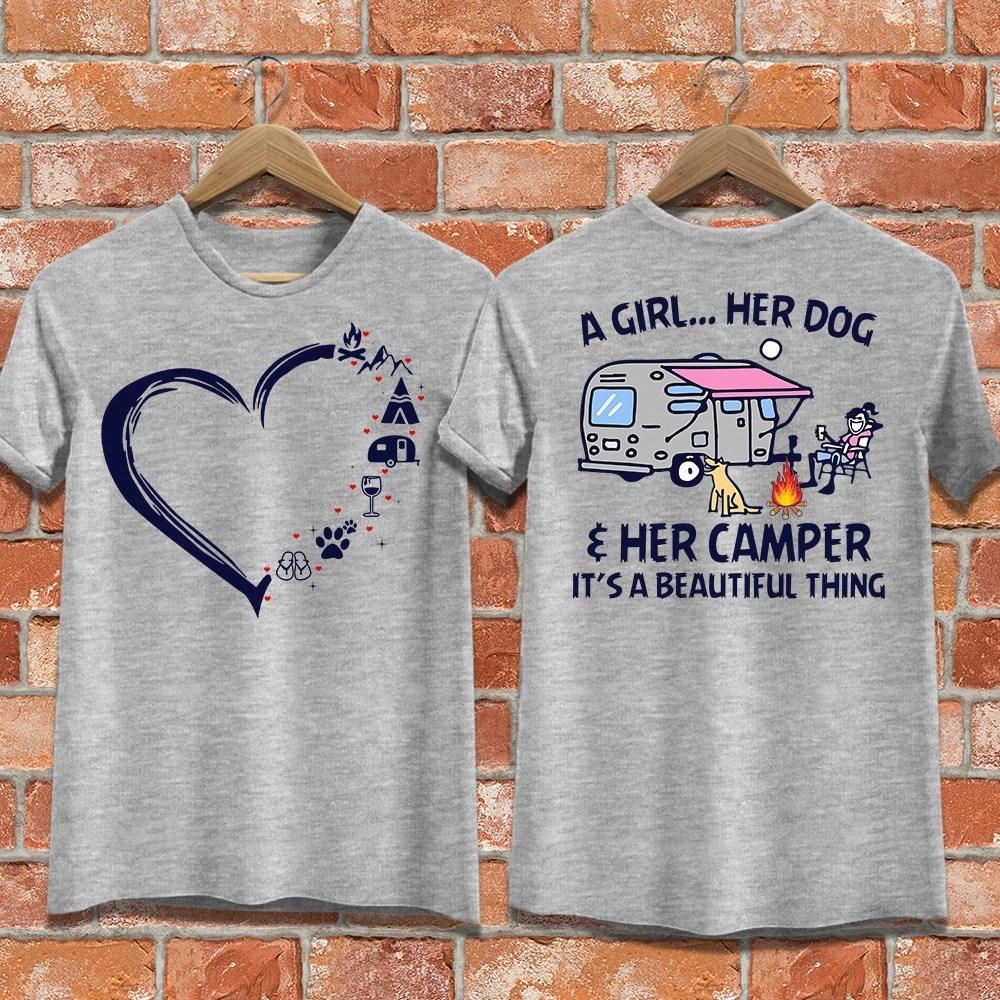 A Girl Her Dog Her Camper Camping T Shirt