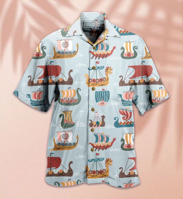 Viking Drakkar Vintage Blue Hawaii Shirt Ha91661