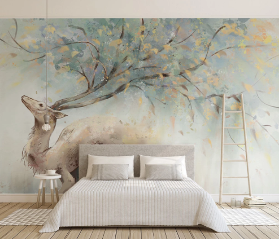 3D Hand Drawn Animal Elk Wall Mural Wallpaper Lqh 581