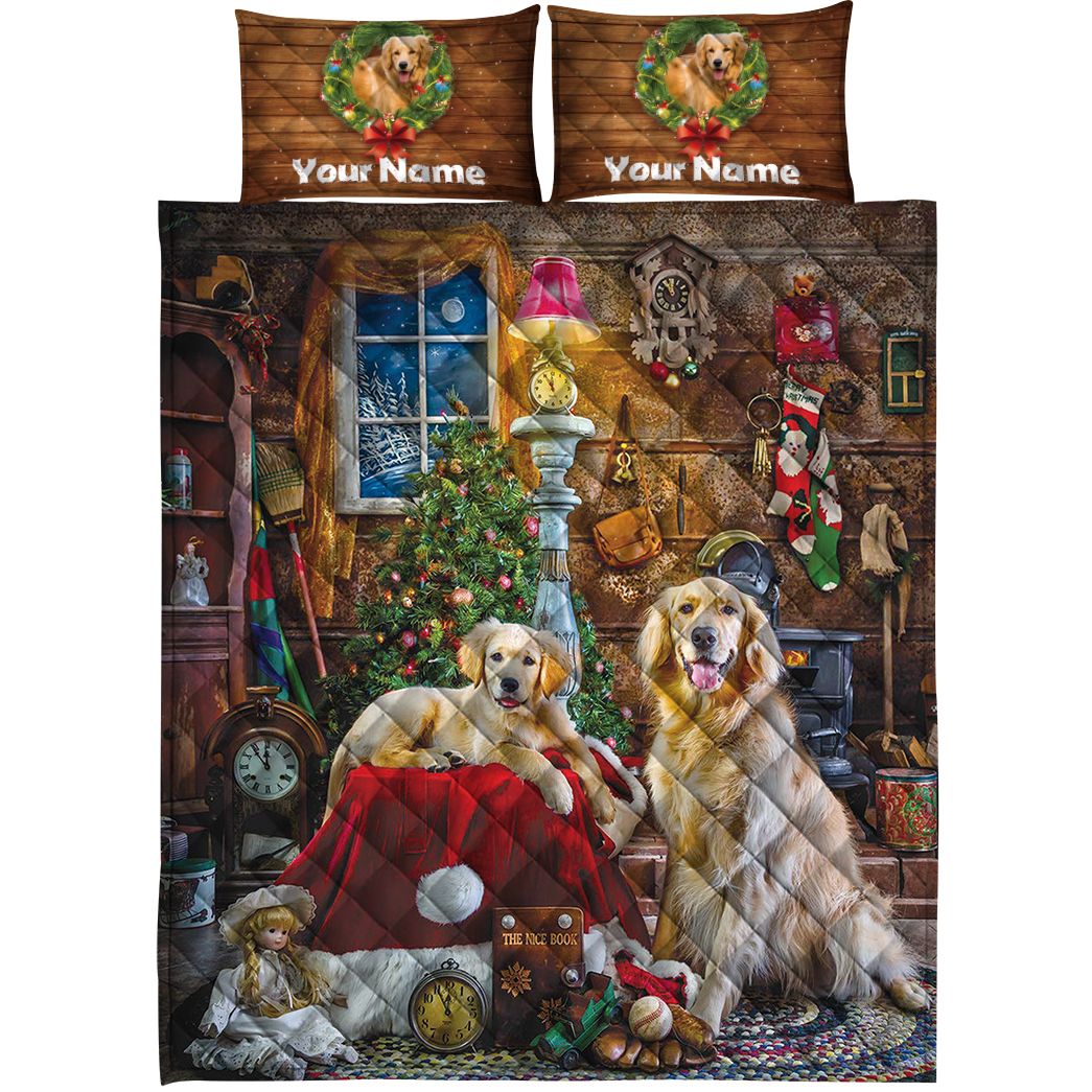 Casespring 3D Christmas Golden Retriever Custom Name Quilt Set