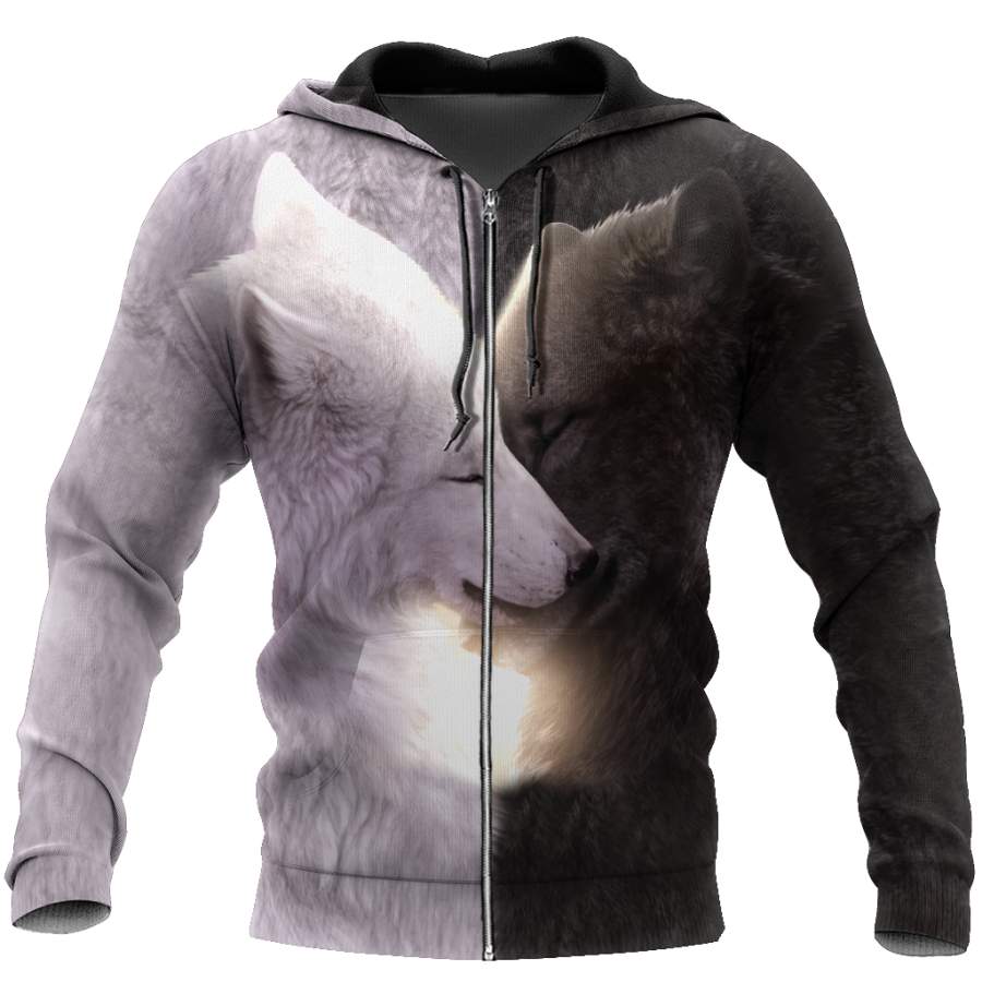 Wolf black and white hoodie shirt for men and women HAC040904