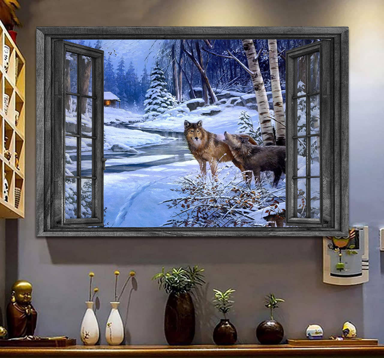 Wolf Couple 3D Wall Art Painting Art Wild Animals Home Decoration Gift Idea Birthday