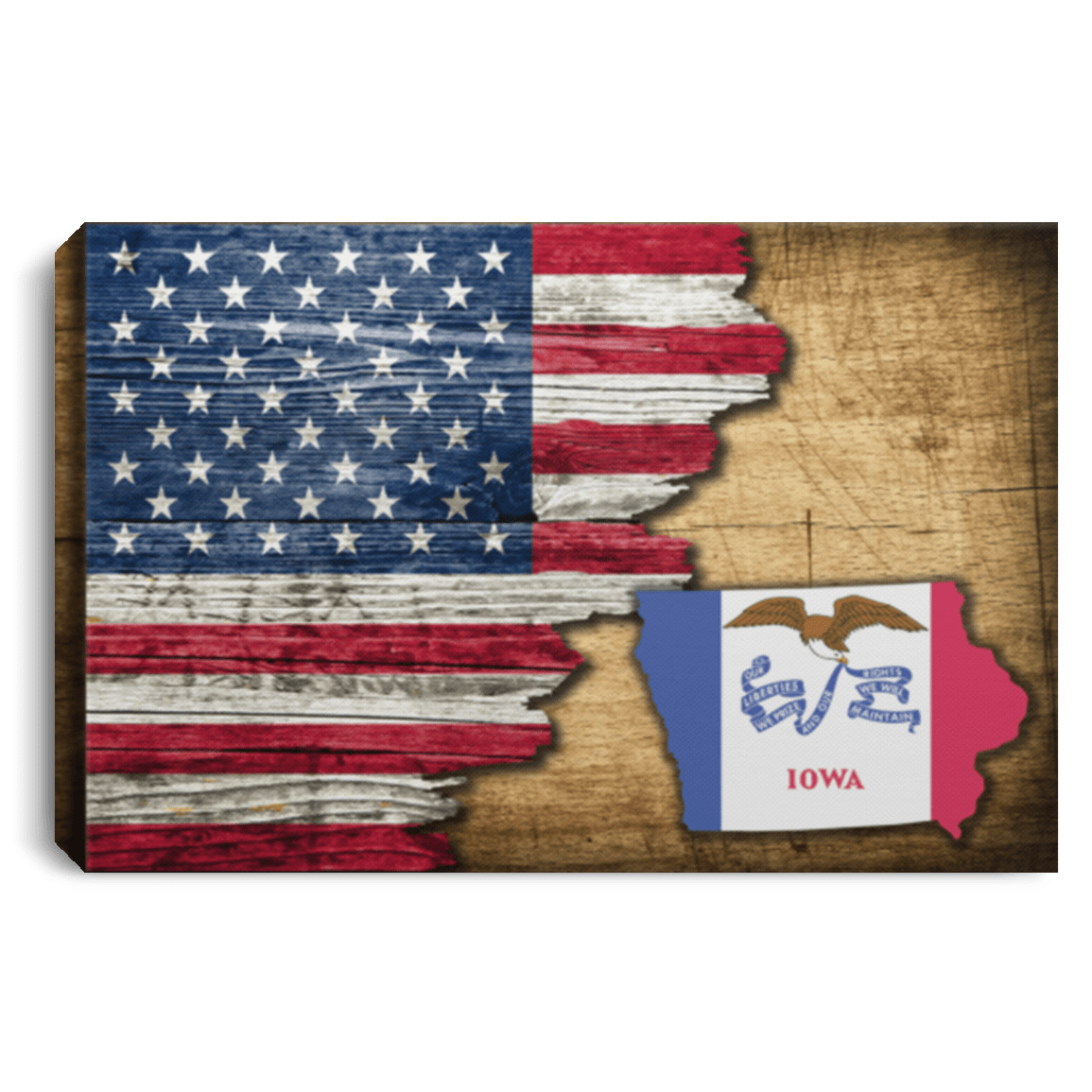 United States/Iowa Flag Ripped Effect 12X8 Inches Landscape Canvas .75In Frame