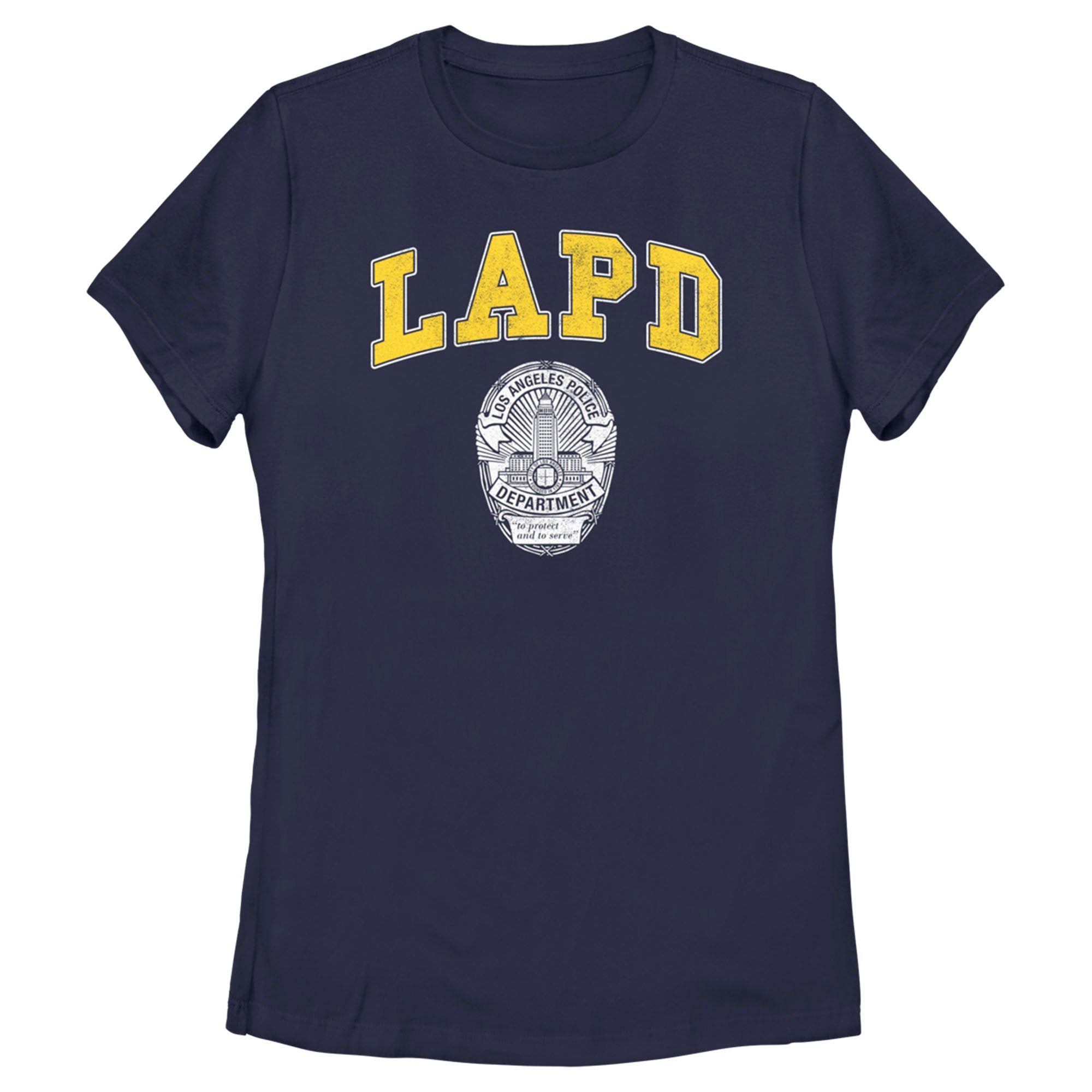 Women’S Lapd To Protect And To Serve Badge Distressed T-Shirt