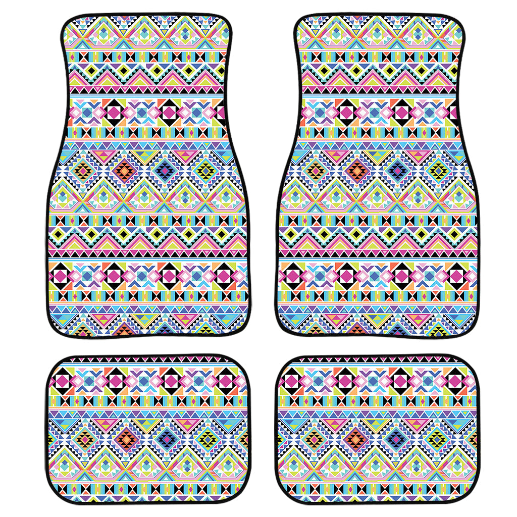 Colorful Aztec Geometric Pattern Print Front And Back Car Floor Mats, Front Car Mat