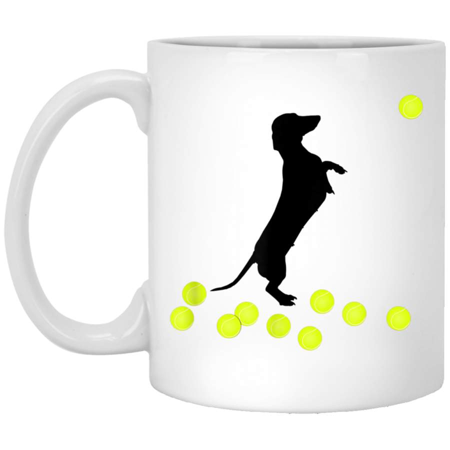 Cute Dachshund Dog Puppy Doxie Playing With Tennis Balls Mug