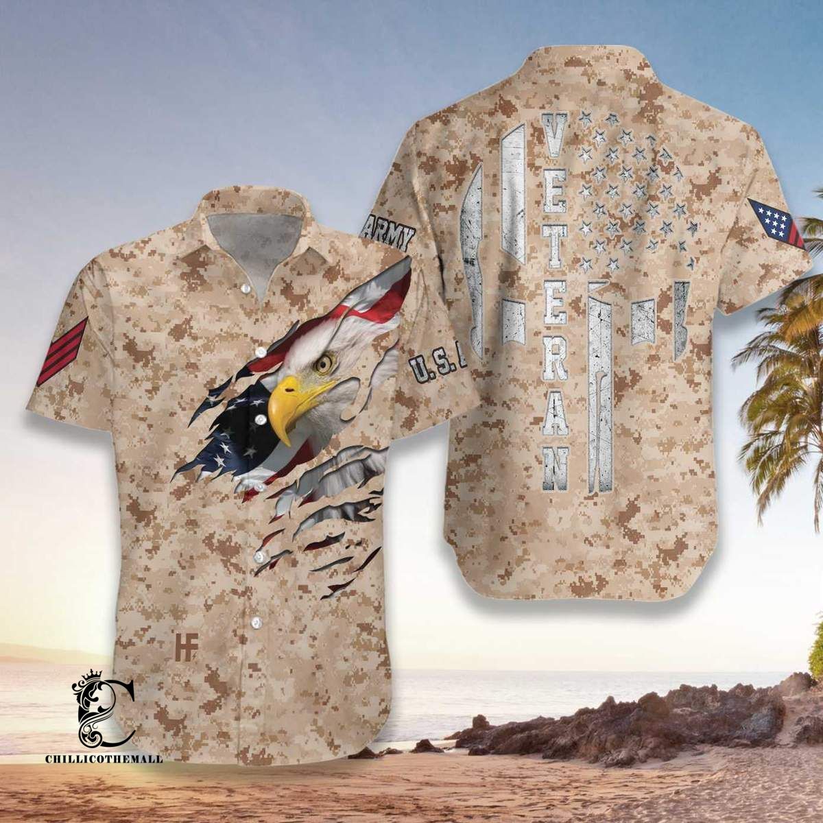 Amazing Brown Camo Us Marine Corps Veteran Eagle Unisex Hawaiian Shirts