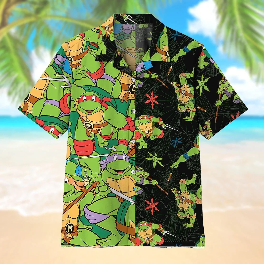 Tmnt Green And Black Hawaii Shirt Beach Short