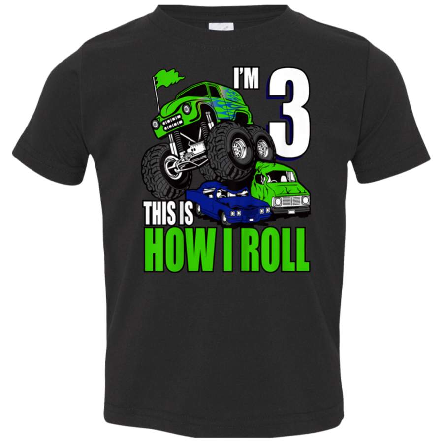 Kids 3 Years Old 3rd Birthday Monster Trucks Boys TShirt 3321 Rabbit Skins Toddler Jersey T-Shirt