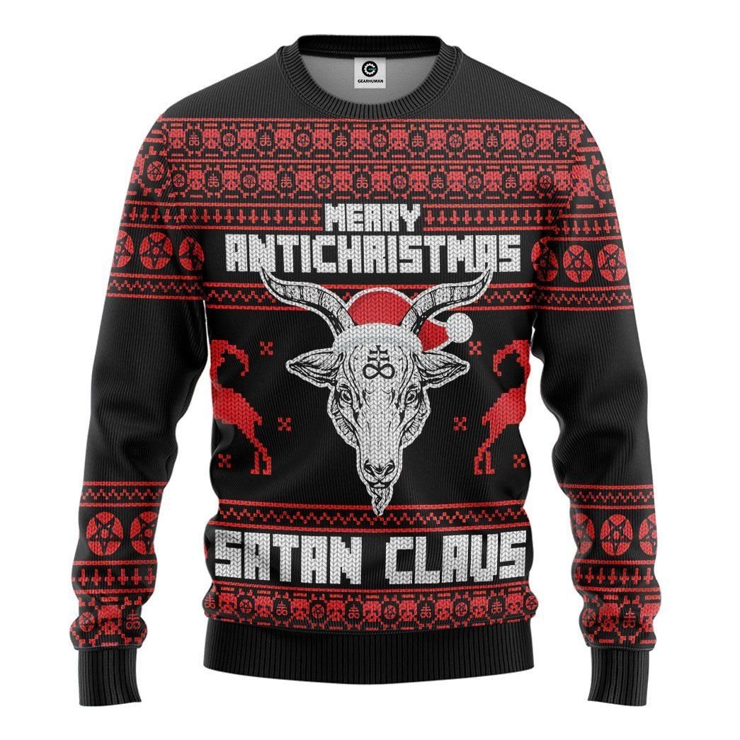 Casespring 3D Merry Antichristmas Satan Claus Ugly Christmas Sweater Custom Sweatshirt Apparel