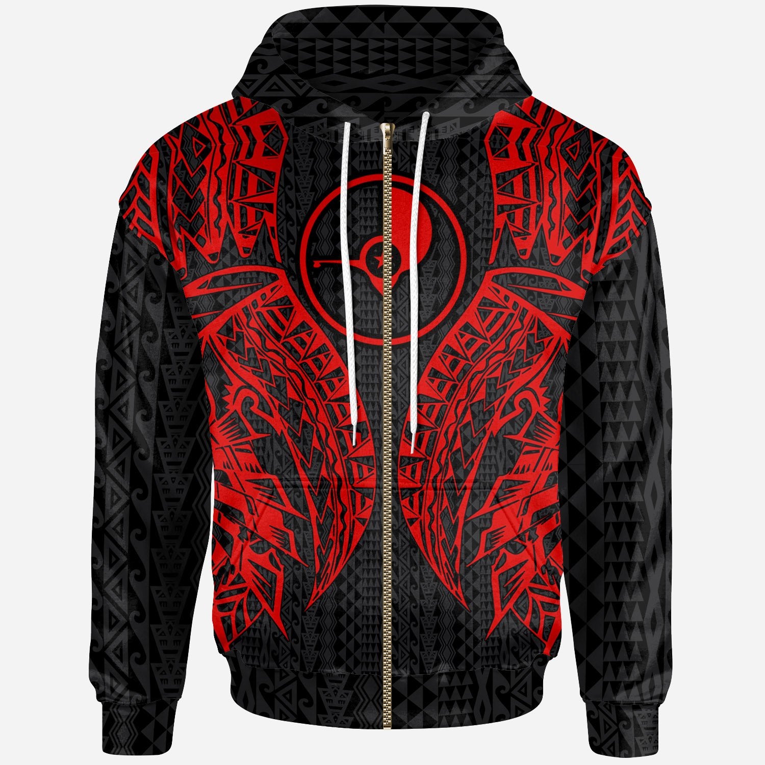 Yap Zip-Up Hoodie – Polynesian Lion Head Red Style