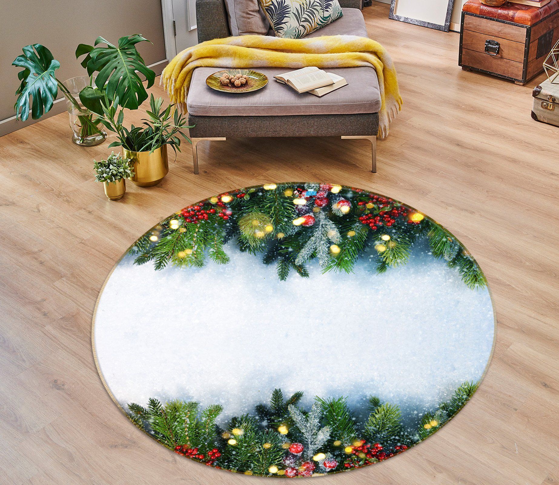 3D Branches 54162 Christmas Round Rug – Round Carpet Home Decor Xmas