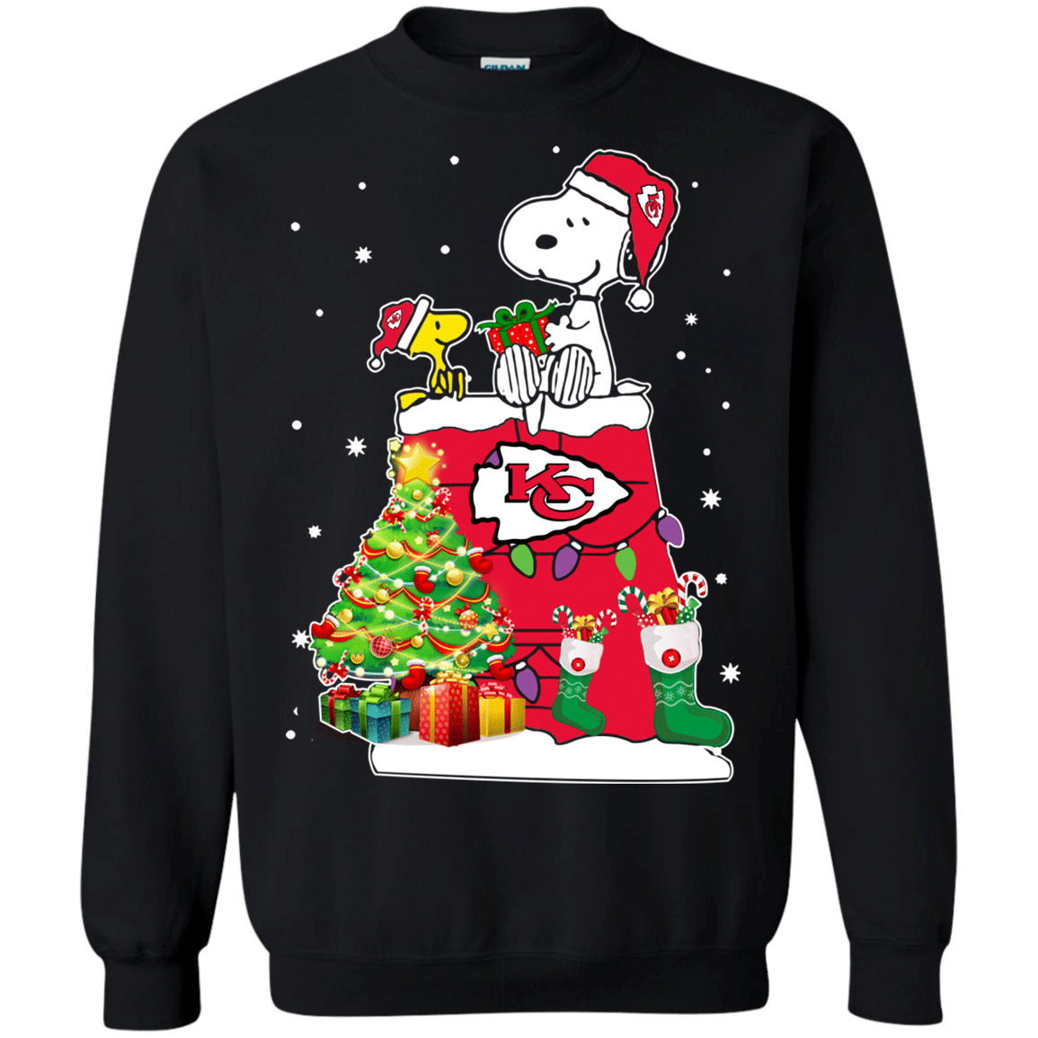 Check out this awesome Kansas City Chiefs Snoopy & Woodstock Christmas Shirt G180 Gildan Crewneck Pullover Sweatshirt  8 oz.