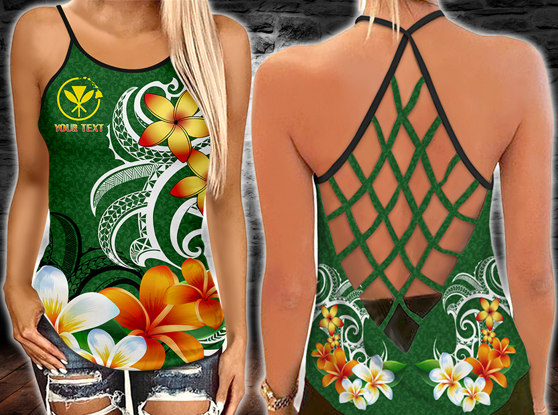 Hawaii Kanaka Maoli – Hawaiian Spirit Green Criss-Cross Tanktop