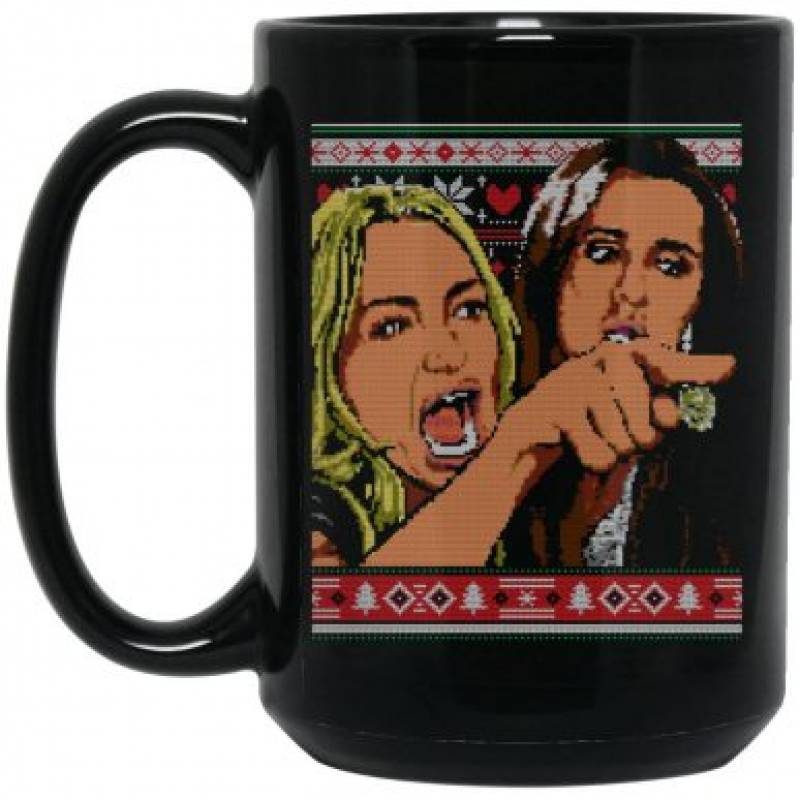 Woman Yelling at a Cat Ugly Christmas Sweater Meme Couples 1  Mug