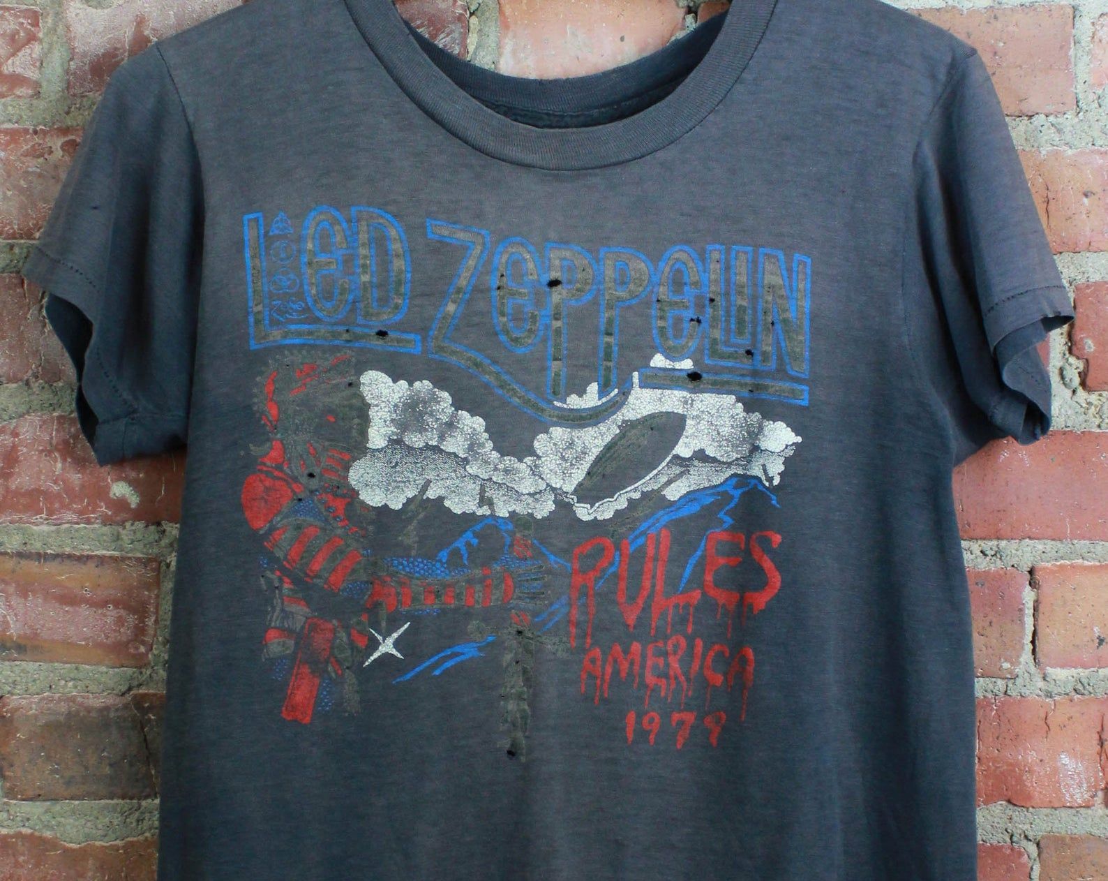 Vintage 1979 Led Zeppelin Concert T Shirt Rules America Tour Black Unisex