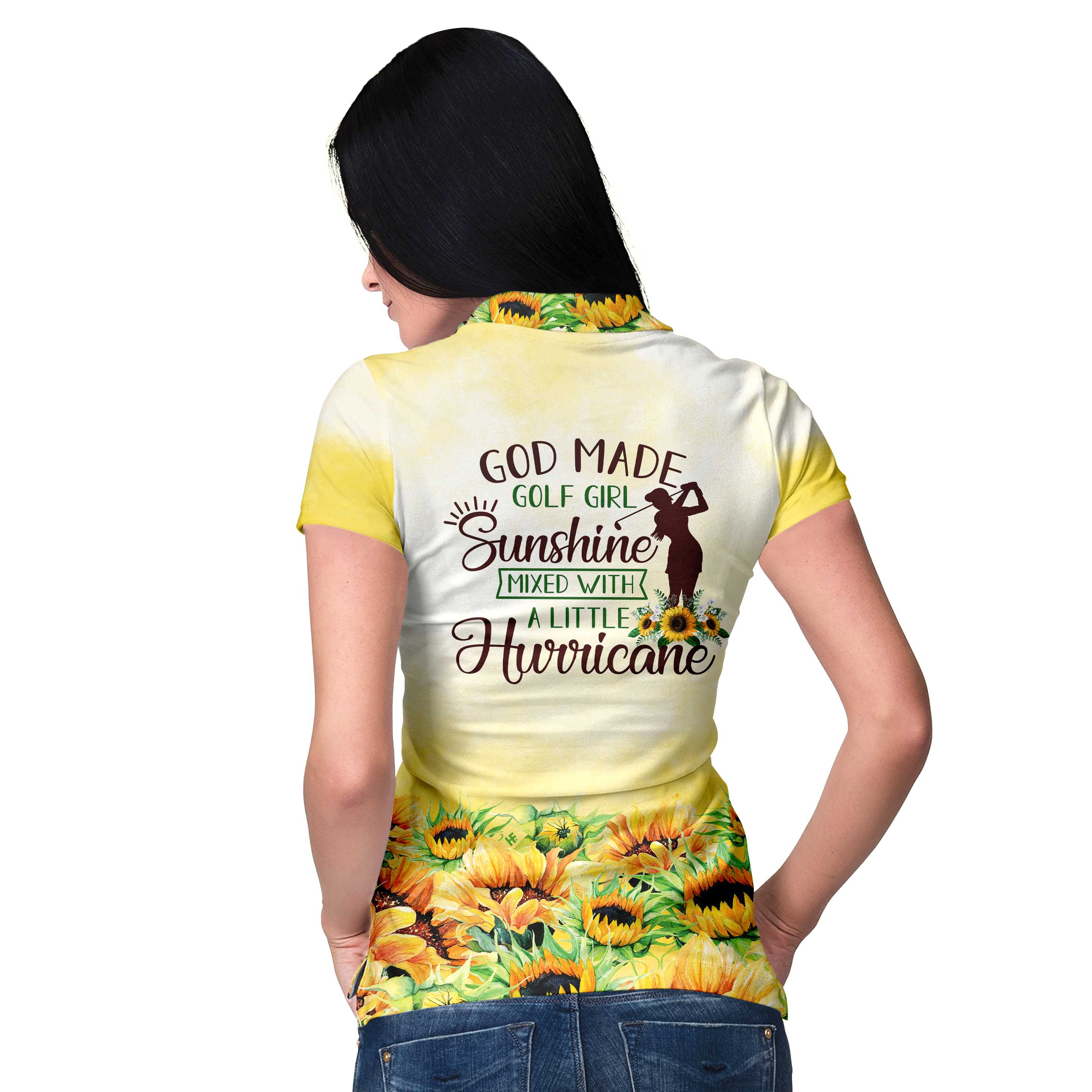 God Made Golf Girl Sunshine Short Sleeve Women Polo Shirt, Yellow Sunflower Golf Shirt For Ladies, Unique Female Golf Gift Coolspod