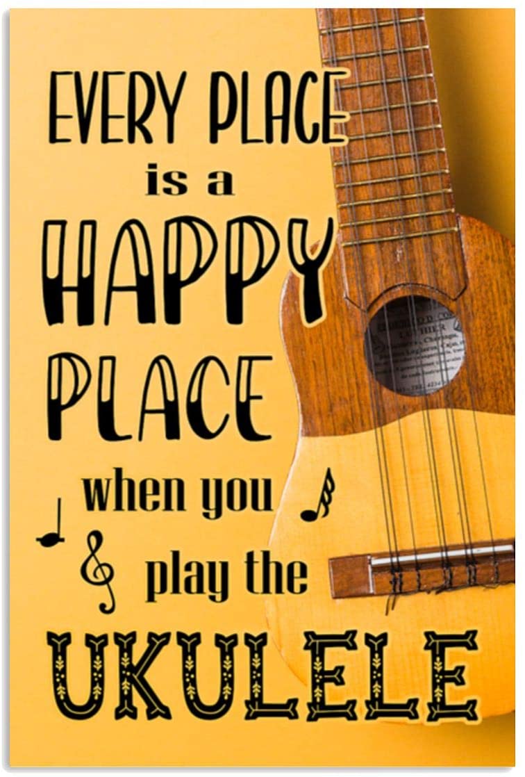 Vintage Ukulele – Happy Place When You Play The Ukulele Poster Art Print      Home Decor Gift For Men Women Family Friend On Birthday Xmas