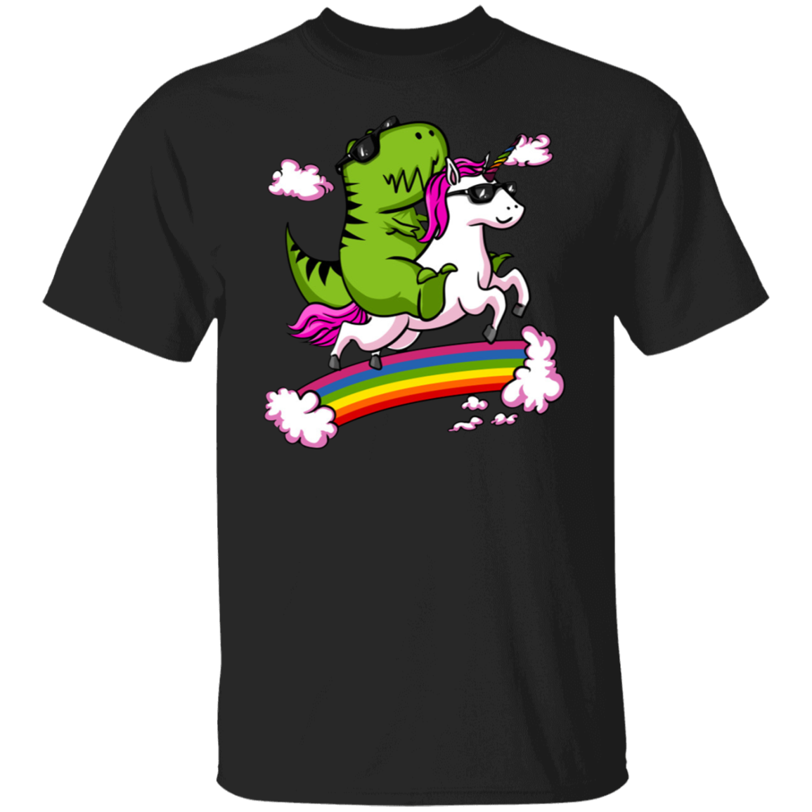 T-Rex Riding Unicorn T-Shirt Rainbow Graphic Cute Shirt Gift Idea For Teenage Girl