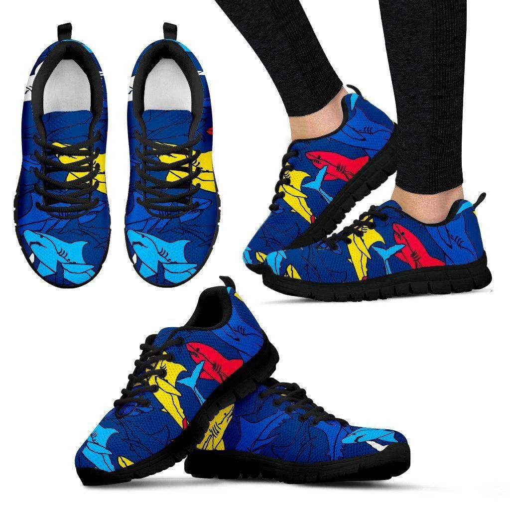 Sharks Color Pattern Blue Print Sneakers Shoes