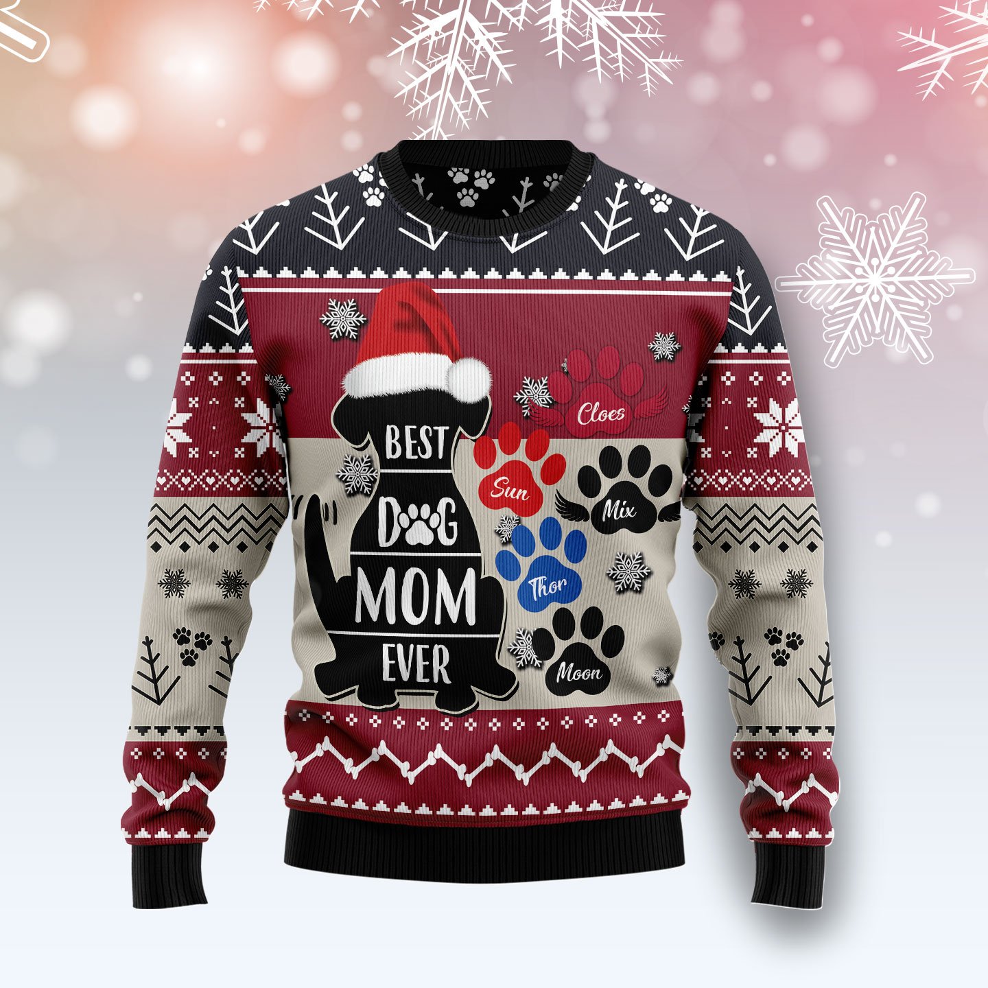 Best Dog Mom Ever Custom Name G51126 unisex womens & mens, couples matching, friends, dog lover, funny family ugly christmas holiday sweater gifts (plus size available)