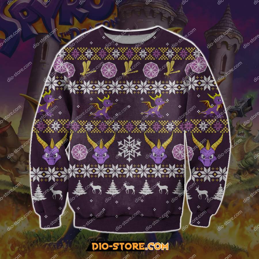 SPYRO 3D PRINT KNITTING PATTERN UGLY CHRISTMAS SWEATSHIRT