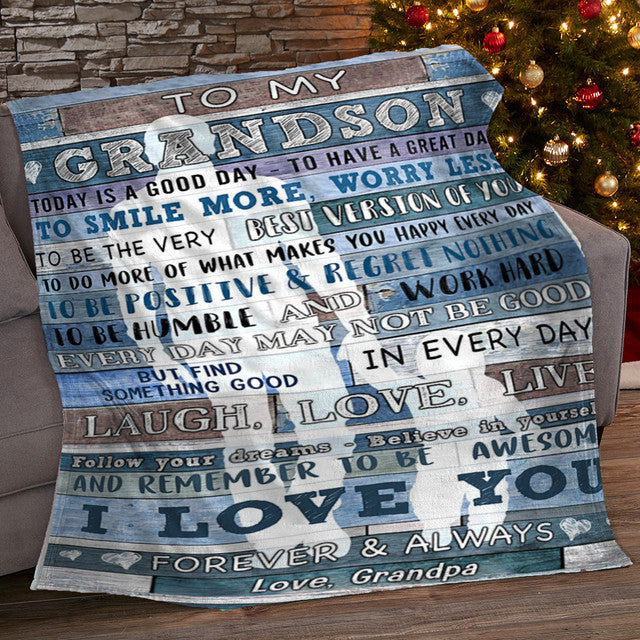 To My Grandson Smile More Worry Less Blanket Gift For Grandson From Grandpa Birthday Gift Home Decor Bedding Couch Sofa Soft And Comfy Cozy