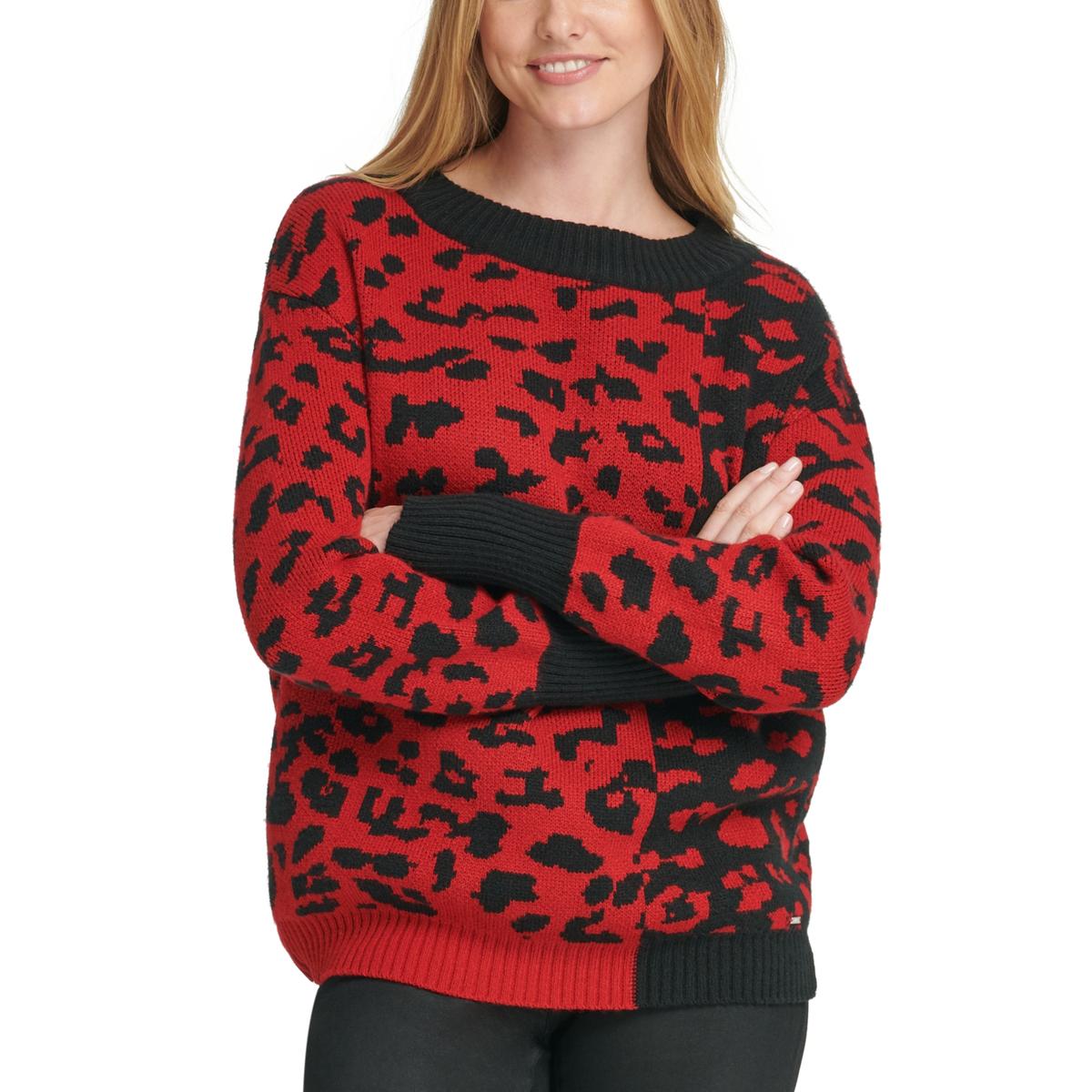 Womens Colorblock Animal Print Sweater