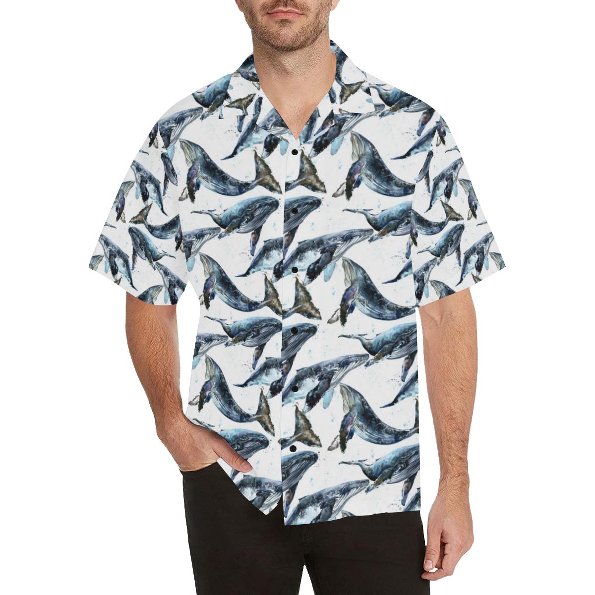 Blue Whale Pattern Print Design 03 Hawaiian Shirt