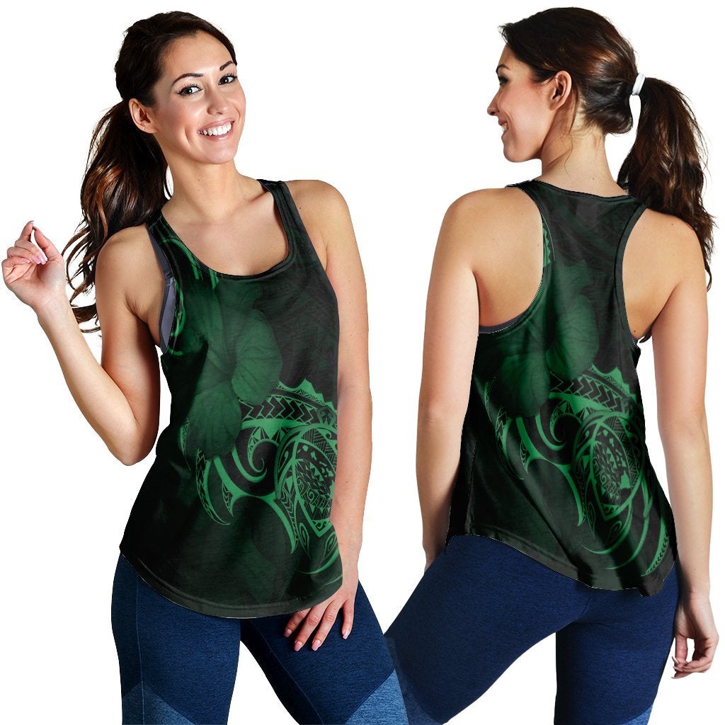 Hawaiian Map Turtle Hibiscus Divise Polynesian Racerback Tank Green Ah Ha82846