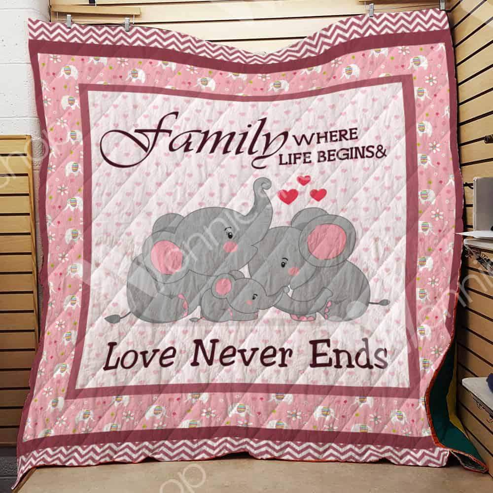 Happy Family Elephant  Family Where Life Begins  Love Never Ends  Quilt Blanket