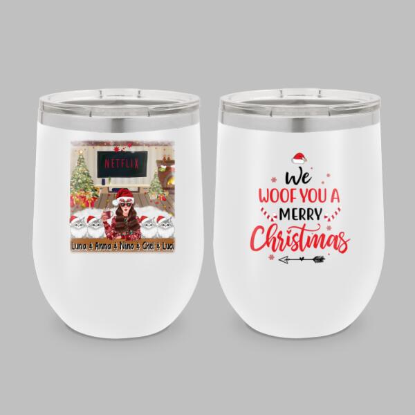 Personalized Wine Tumbler, We Woof You A Merry Christmas, Christmas Gift For Cat Lovers