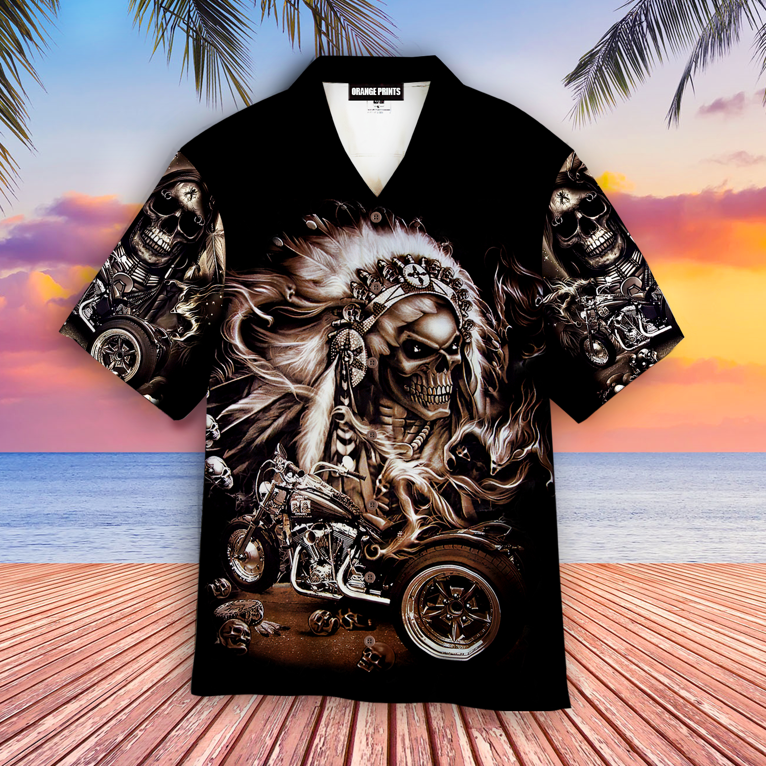 Native Skull Motorcycle Hawaii Shirt For Men Women Ha16022