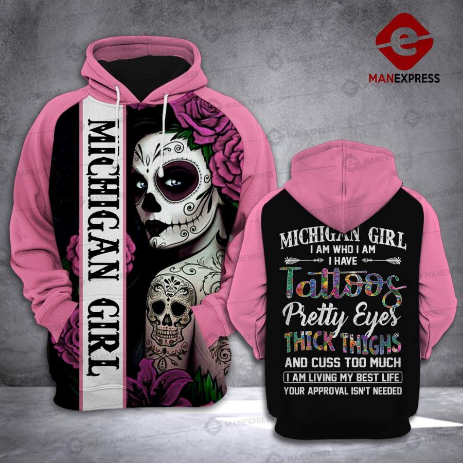 MICHIGAN Girl with Tattoos 3D printed hoodie TMAX