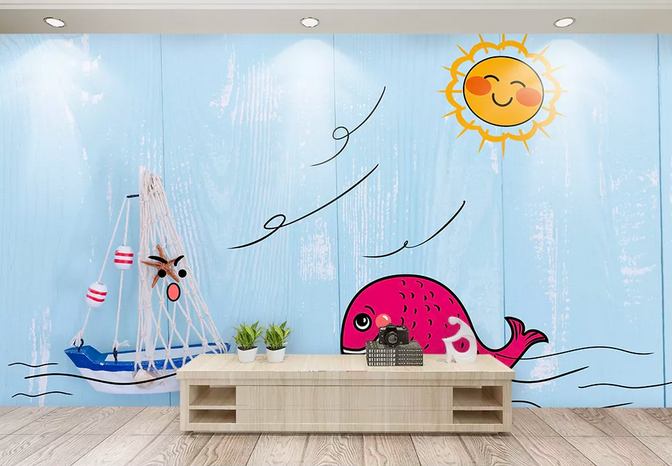 3D Whale Boat Sun Board Kid Wall Mural Wallpaper 400