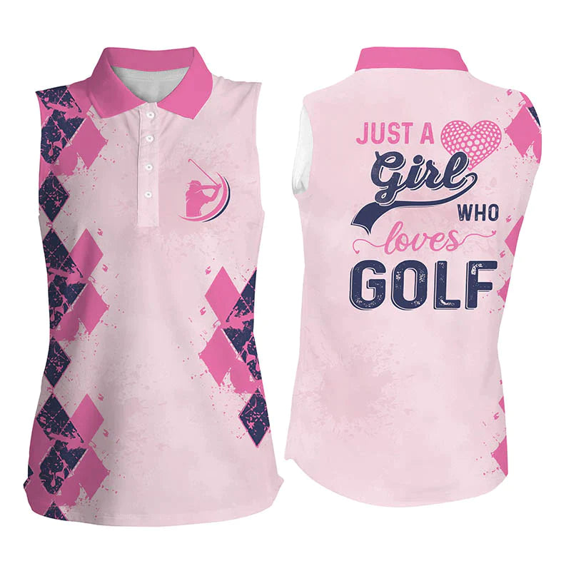 Funny Pink Womens Sleeveless Polo Shirts, Just A Girl Who Loves Golf, Golf Gifts For Girls