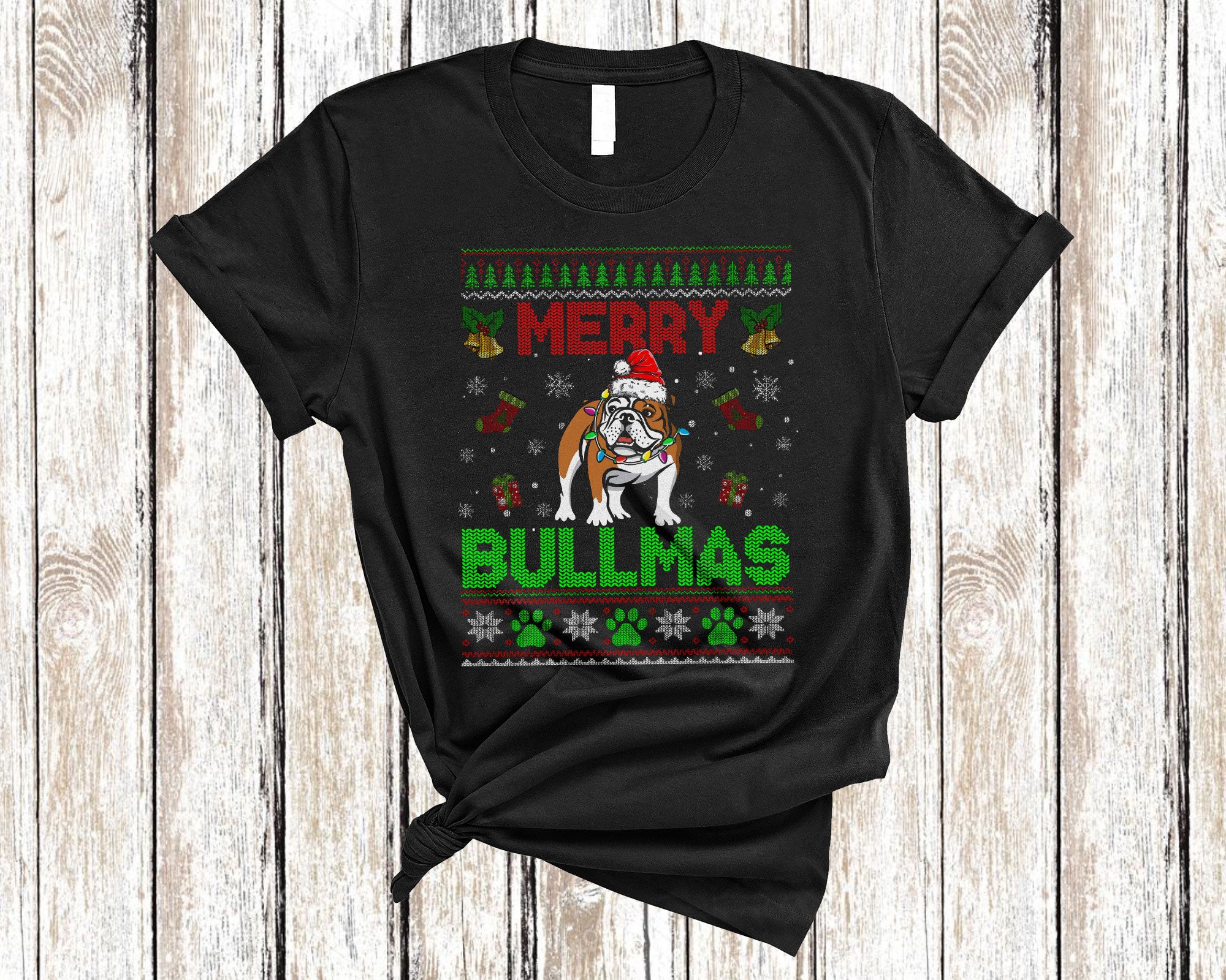 Christmas Dog Shirt Merry Bullmas Ugly Christmas Funny Sweater Santa Bulldog Matching Family T-Shirt