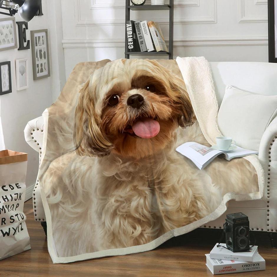 Shih Tzu Dog Portrait Fur Printed Blanket