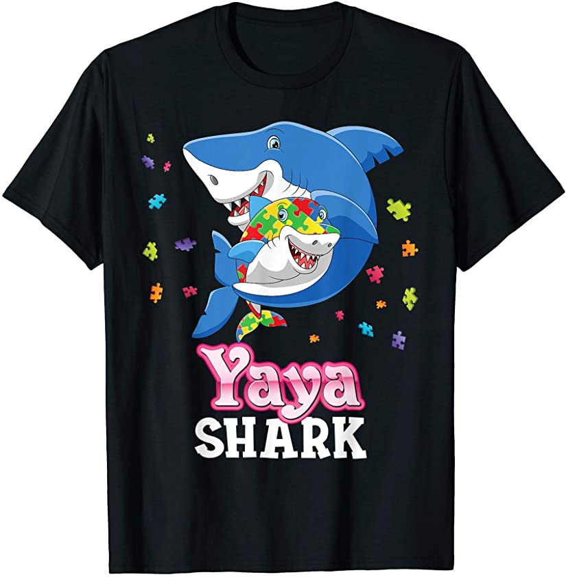 Yaya Shark Autism Awareness Rainbow Puzzle Matching Do T-Shirt