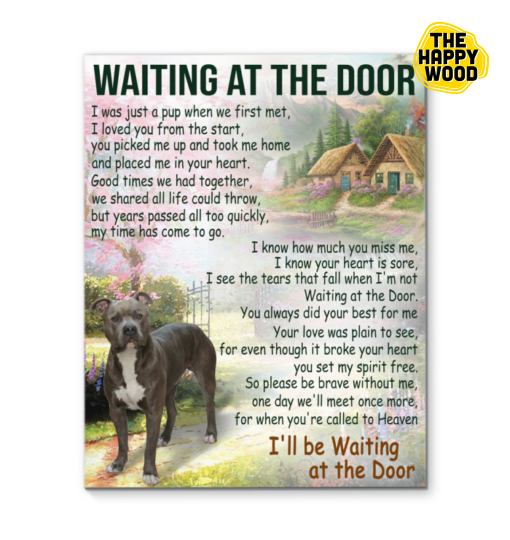 Blue Pitbull Waiting At The Door Custom Vertical Canvas Poster For Home Decoration