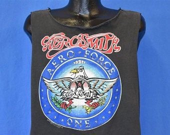 80s Aerosmith Aero Force One Tour Black Band T-shirt Extra 7274