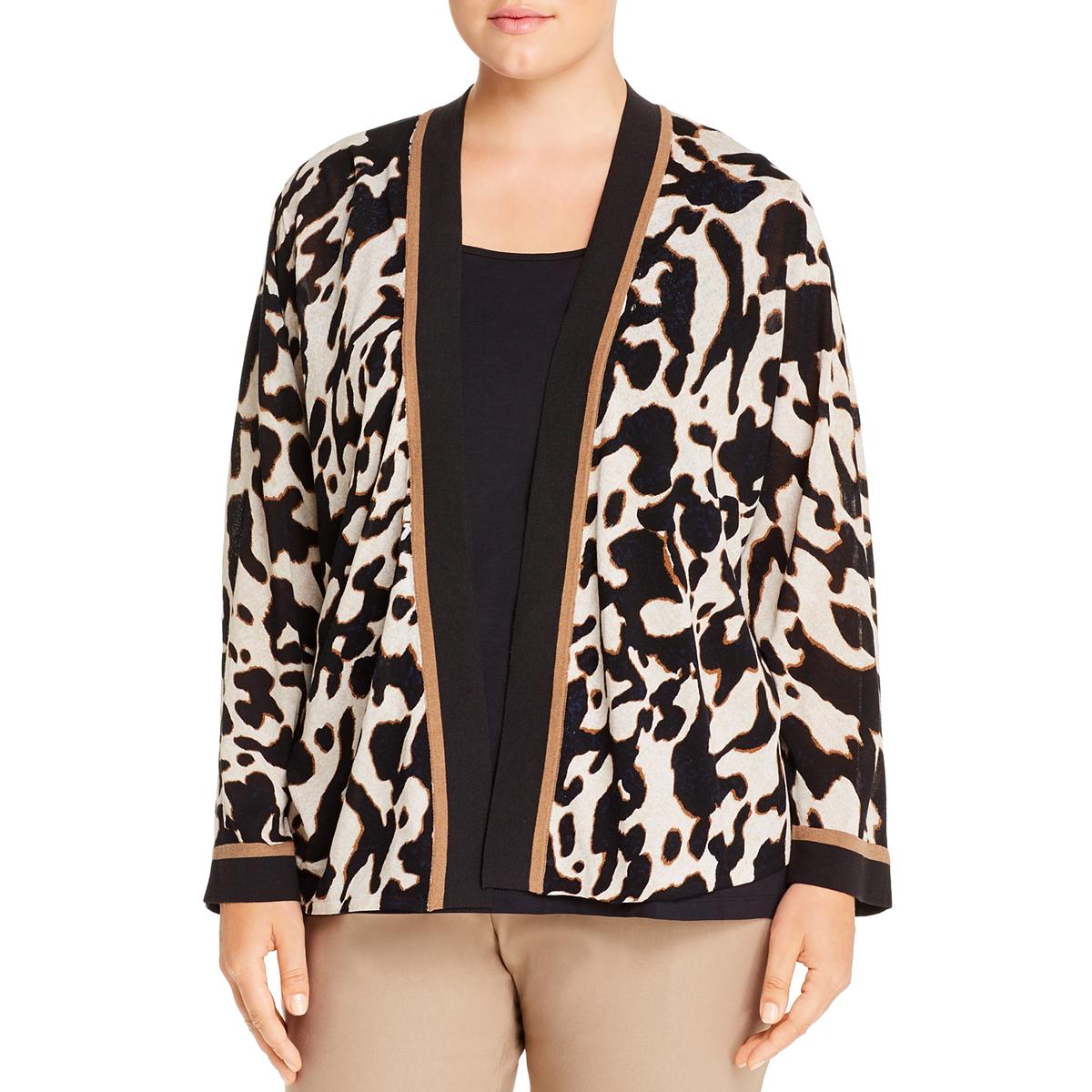 Plus Womens Open Front Animal Print Cardigan Sweater