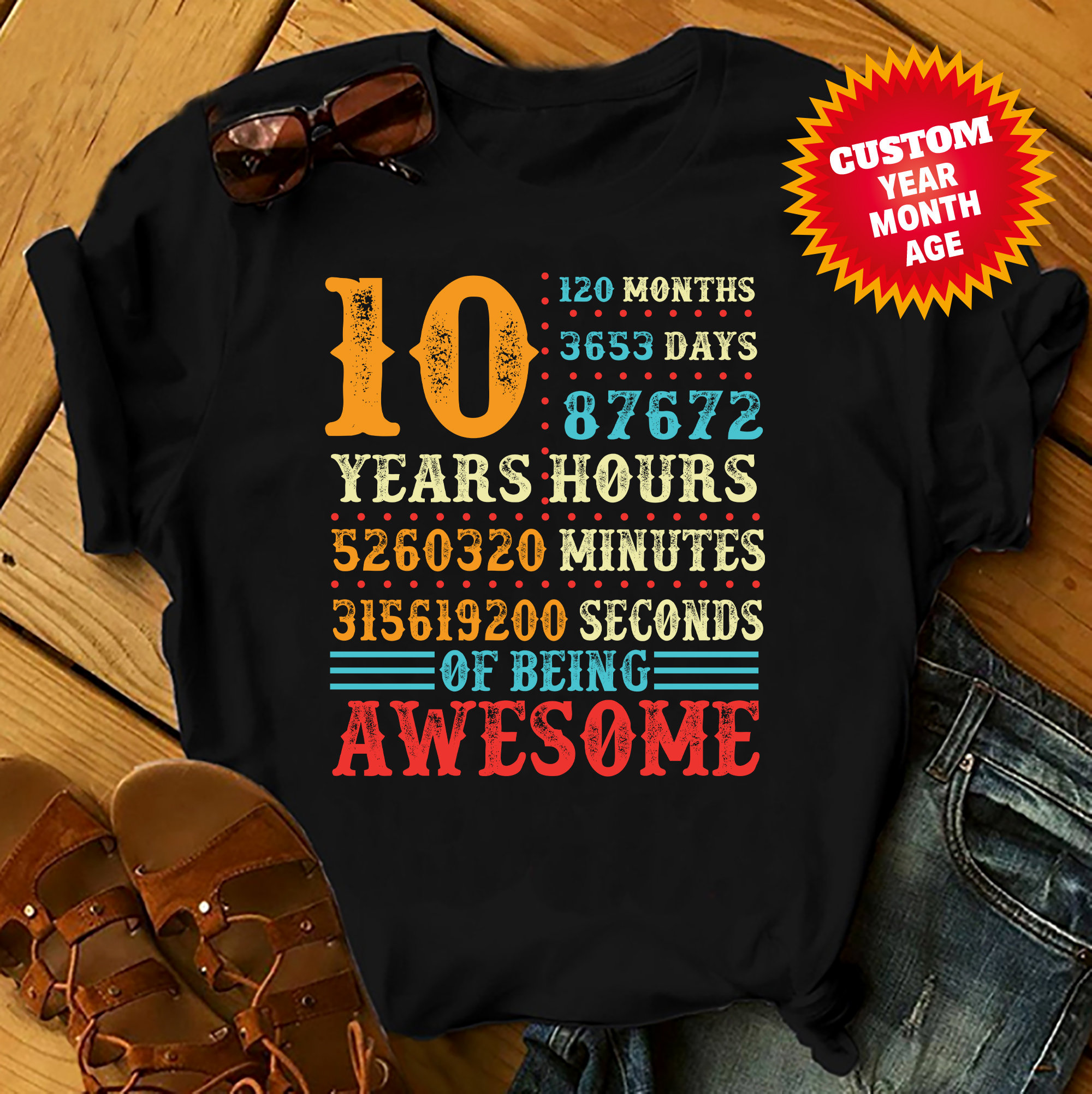 Ten 10 Years Shirts Women, Men Kids Birthday T Shirts, Summer Tops, Beach T Shirts