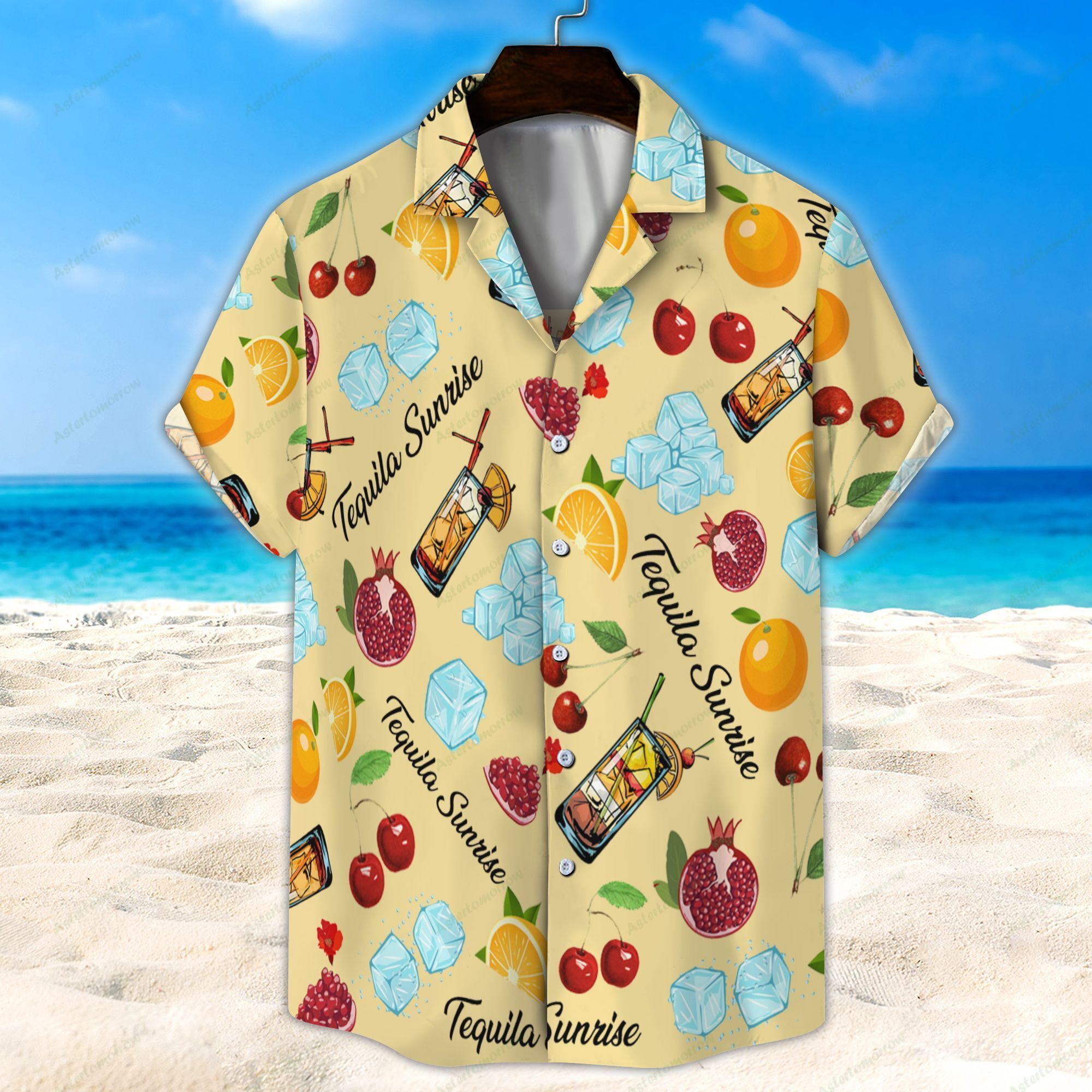 Tequila Sunrise Light Yellow Unisex Hawaiian Shirt Beach Cocktail Hawaiian Ha14477