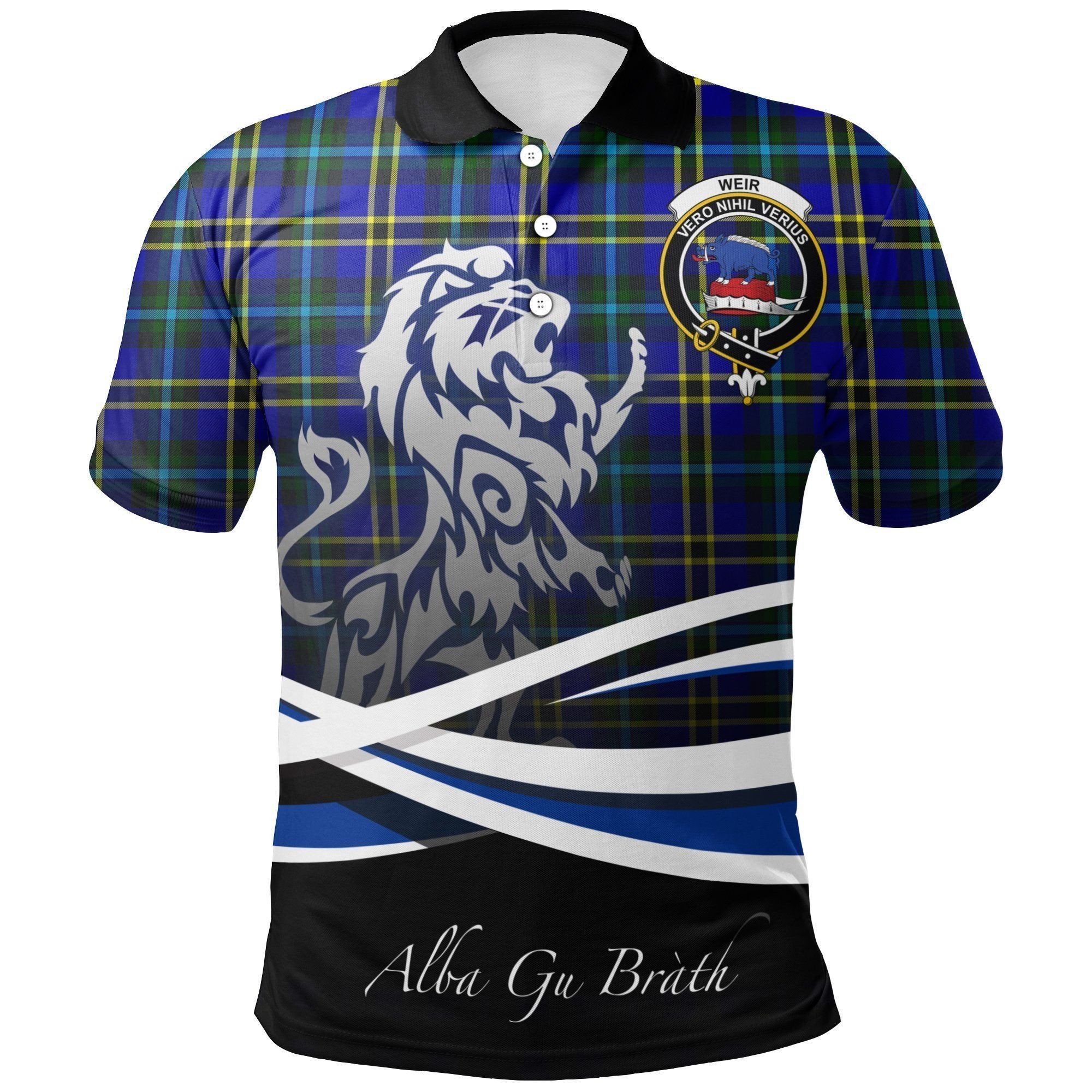 Weir Modern Clan Polo Shirt, Scottish Tartan Weir Modern Clans Polo Shirt Crest Lion Style